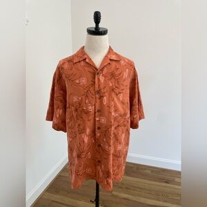 Vintage Tommy Bahama 100% Silk Camp Shirt in Tropical Orange Print